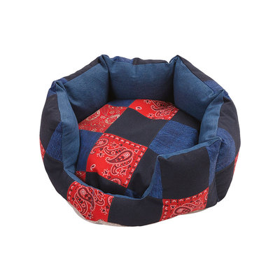 牛仔风帆布数码印圆形宠物床