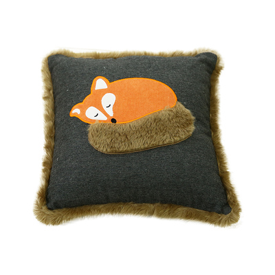 尼料方形靠枕（狐狸贴布绣)