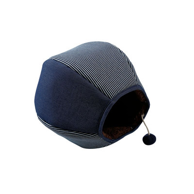 条子牛仔布+素色牛仔布猫窝